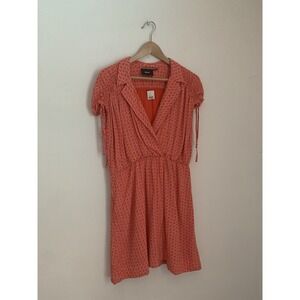 NWT Anthropologie Maeve Carlotta Ruched Shirt Dress Sz MP Coral Faux Wrap Retro